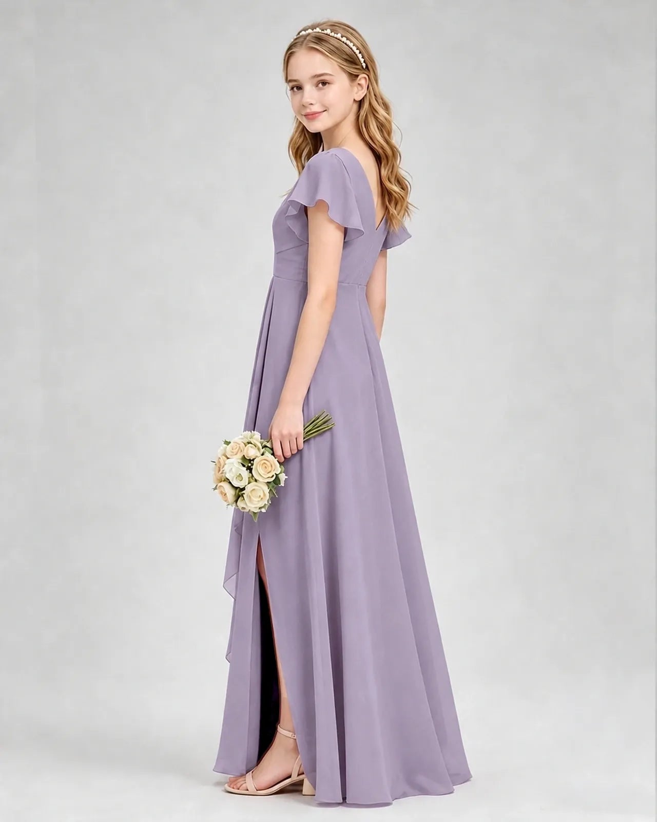 Wisteria Chiffon A-line Junior Bridesmaid Dress Side View