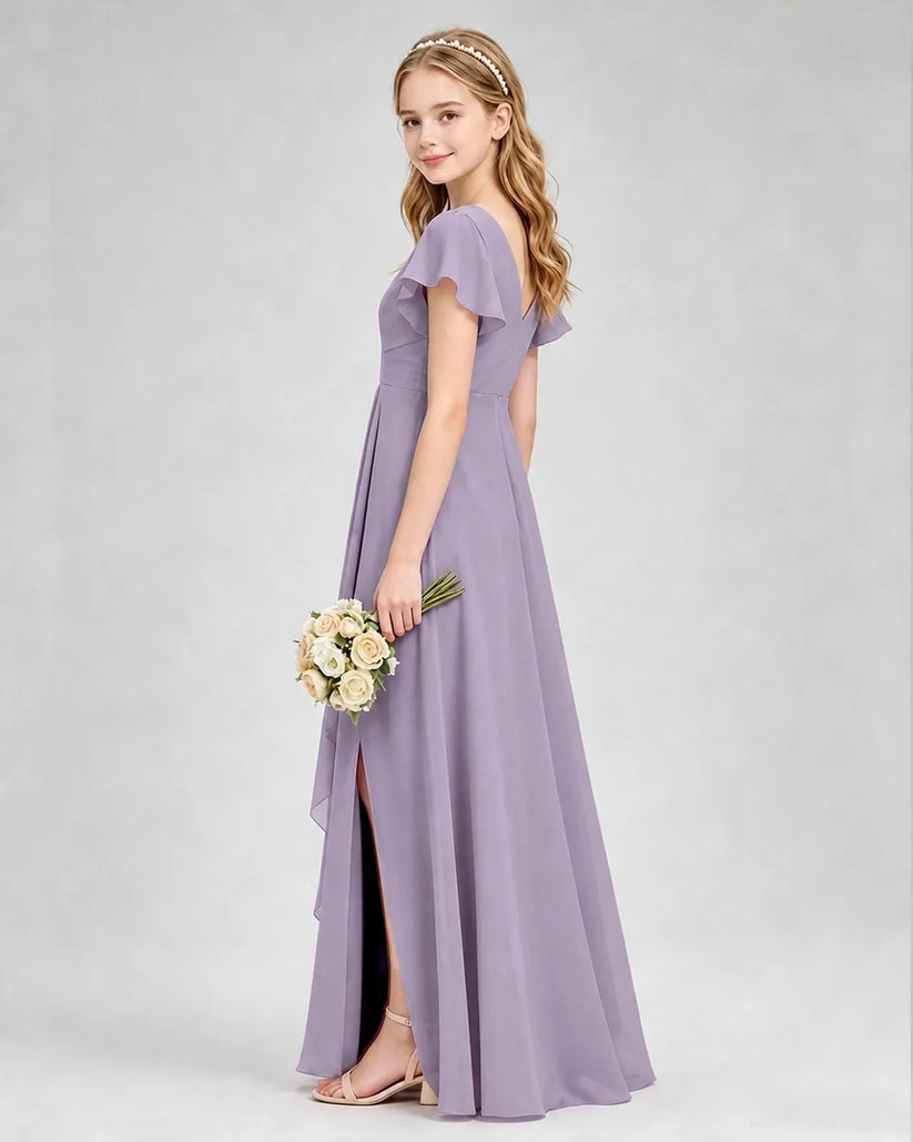 Wisteria Chiffon A-line Junior Bridesmaid Dress Side View