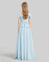 Baby Blue Chiffon A-line Junior Bridesmaid Dress Back View