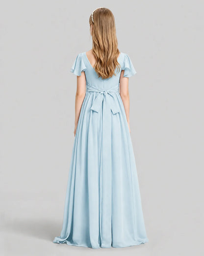 Baby Blue Chiffon A-line Junior Bridesmaid Dress Back View