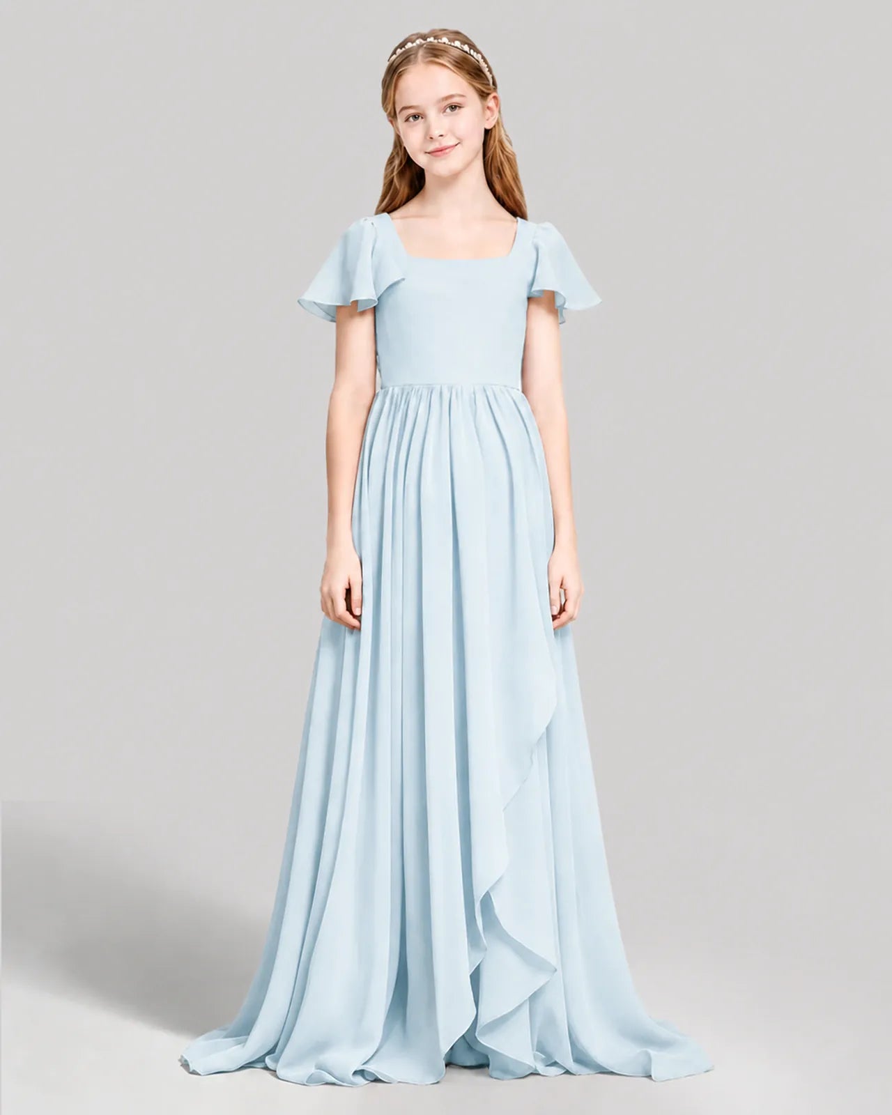 Baby Blue Chiffon A-line Junior Bridesmaid Dress Front View