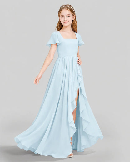 Baby Blue Chiffon A-line Junior Bridesmaid Dress Side View