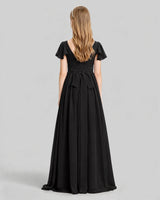 Black Chiffon A-line Junior Bridesmaid Dress Back View