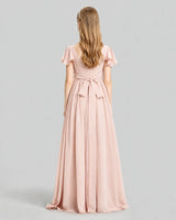Blush Pink Chiffon A-line Junior Bridesmaid Dress Back View