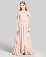Blush Pink Chiffon A-line Junior Bridesmaid Dress Front View