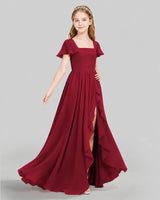 Burgundy Chiffon A-line Junior Bridesmaid Dress Side View
