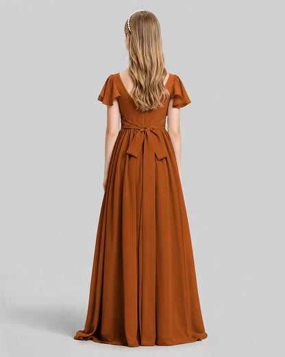 Burnt Orange Chiffon A-line Junior Bridesmaid Dress Back View