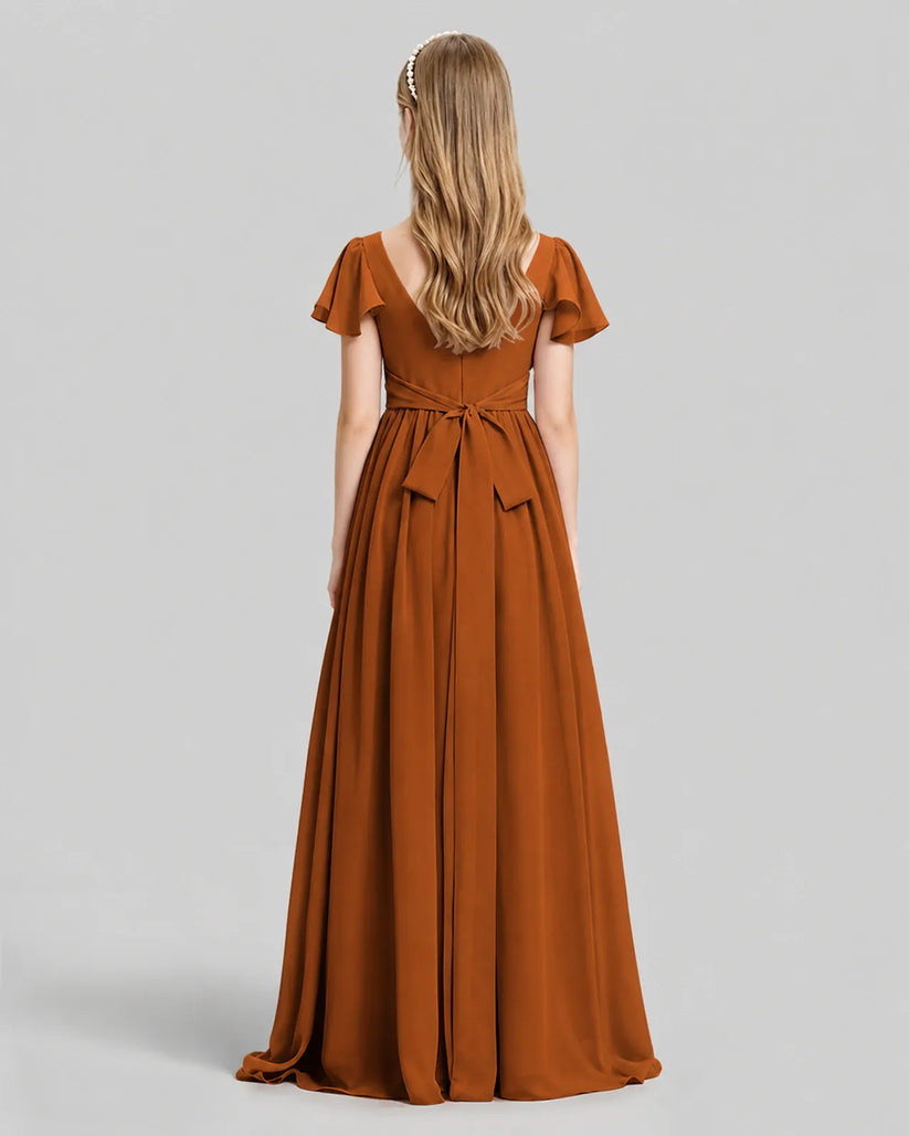 Burnt Orange Chiffon A-line Junior Bridesmaid Dress Back View