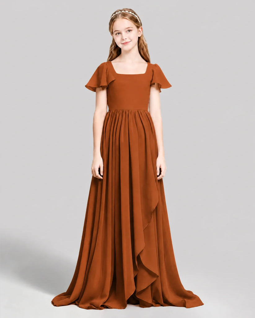 Burnt Orange Chiffon A-line Junior Bridesmaid Dress Front View
