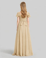 Champagne Chiffon A-line Junior Bridesmaid Dress Back View