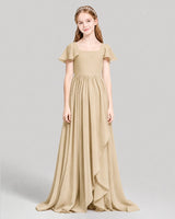 Champagne Chiffon A-line Junior Bridesmaid Dress Front View