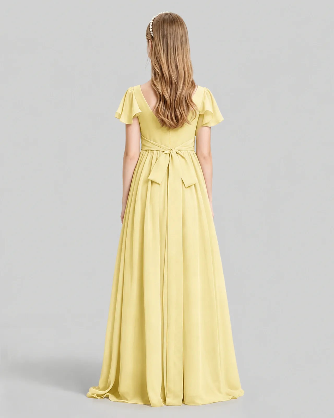 Daffodil Chiffon A-line Junior Bridesmaid Dress Back View