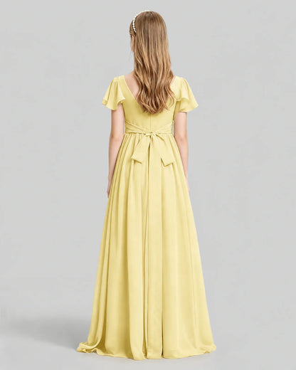 Daffodil Chiffon A-line Junior Bridesmaid Dress Back View