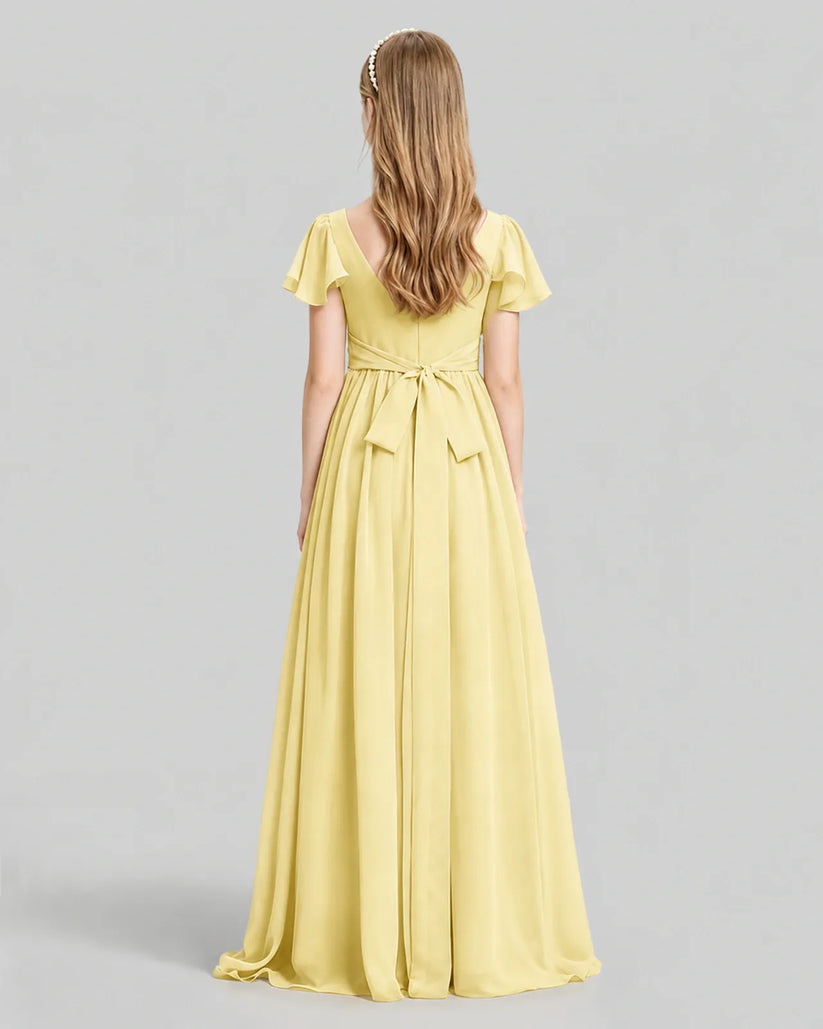 Daffodil Chiffon A-line Junior Bridesmaid Dress Back View