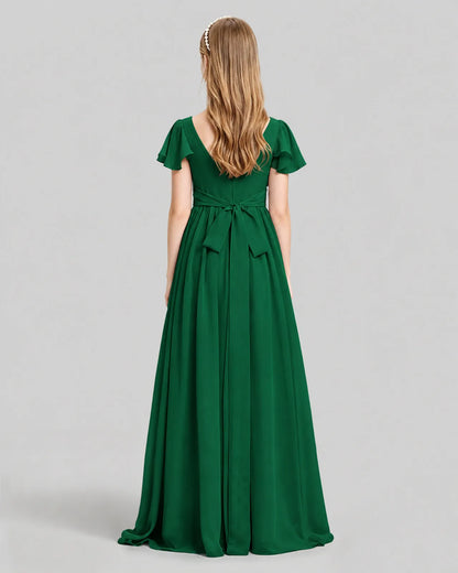 Dark Green Chiffon A-line Junior Bridesmaid Dress Back View