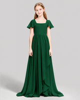 Dark Green Chiffon A-line Junior Bridesmaid Dress Front View