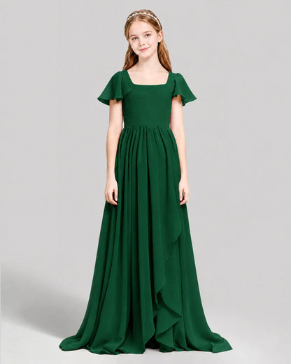 Dark Green Chiffon A-line Junior Bridesmaid Dress Front View