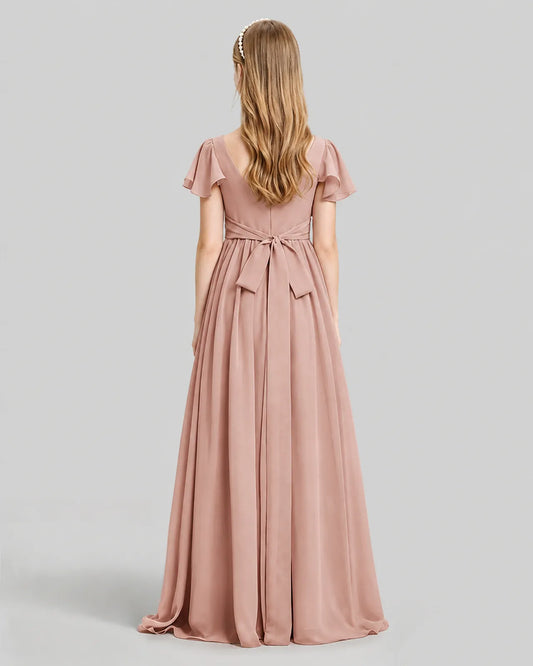 Dusty Rose Chiffon A-line Junior Bridesmaid Dress Back View