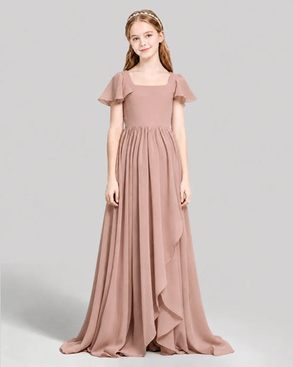 Dusty Rose Chiffon A-line Junior Bridesmaid Dress Front View