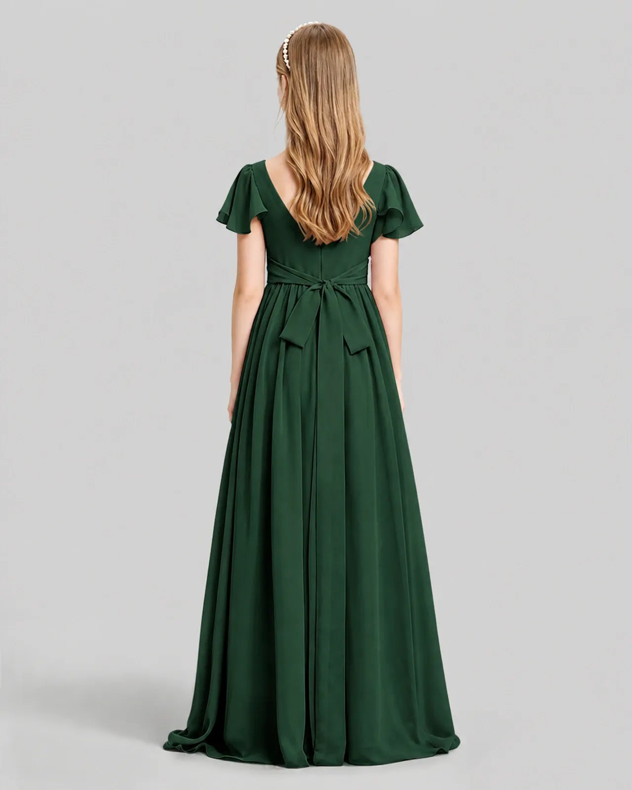 Emerald Green Chiffon A-line Junior Bridesmaid Dress Back View