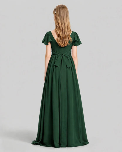 Emerald Green Chiffon A-line Junior Bridesmaid Dress Back View