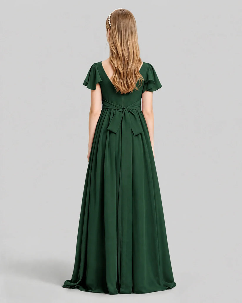Emerald Green Chiffon A-line Junior Bridesmaid Dress Back View