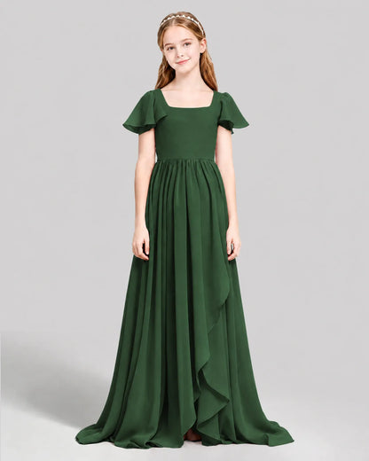 Emerald Green Chiffon A-line Junior Bridesmaid Dress Front View