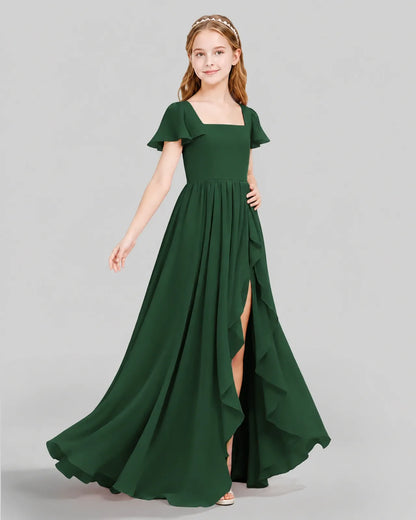 Emerald Green Chiffon A-line Junior Bridesmaid Dress Side View