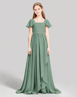 Eucalyptus Chiffon A-line Junior Bridesmaid Dress Front View