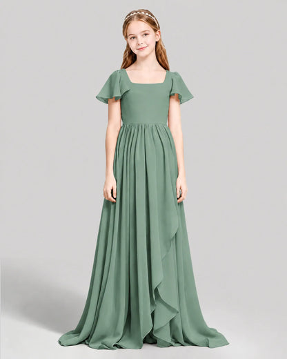 Eucalyptus Chiffon A-line Junior Bridesmaid Dress Front View