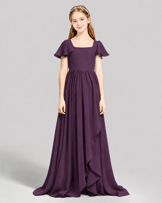 Grape Chiffon A-line Junior Bridesmaid Dress Front View