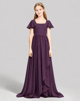 Grape Chiffon A-line Junior Bridesmaid Dress Front View