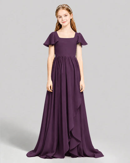 Grape Chiffon A-line Junior Bridesmaid Dress Front View