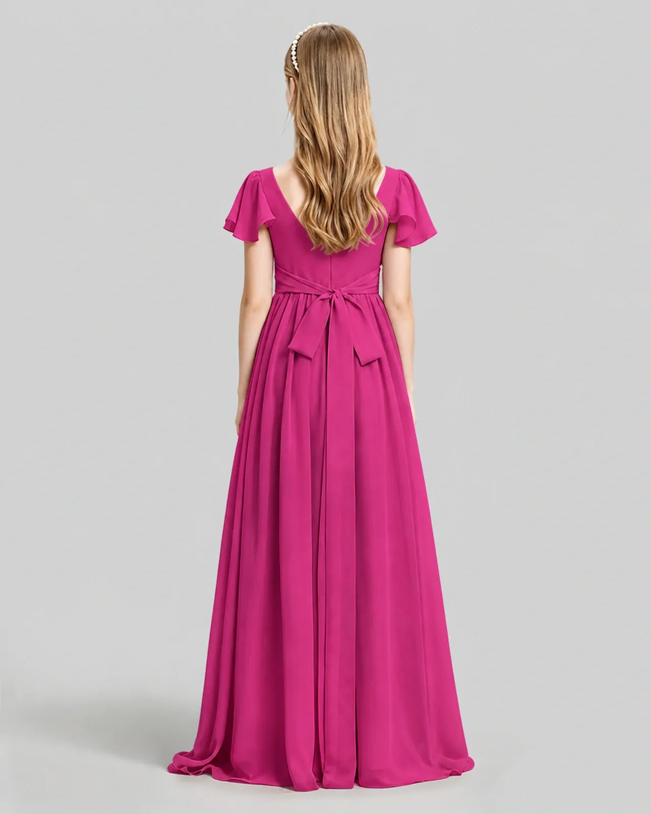 Hot Pink Chiffon A-line Junior Bridesmaid Dress Back View