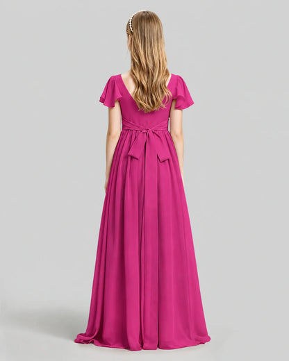 Hot Pink Chiffon A-line Junior Bridesmaid Dress Back View