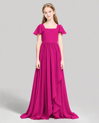 Hot Pink Chiffon A-line Junior Bridesmaid Dress Front View