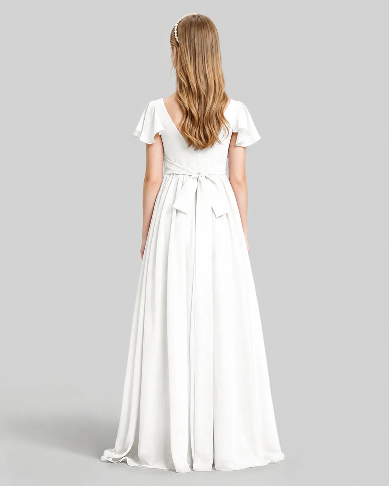 Ivory Chiffon A-line Junior Bridesmaid Dress Back View