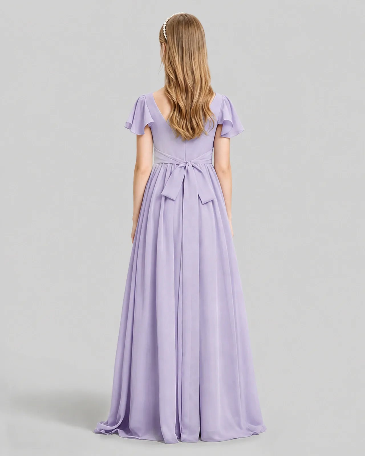 Lavender Chiffon A-line Junior Bridesmaid Dress Back View
