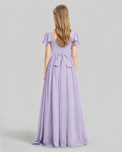 Lavender Chiffon A-line Junior Bridesmaid Dress Back View