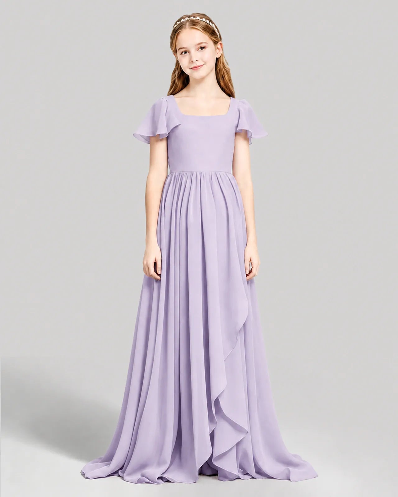 Lavender Chiffon A-line Junior Bridesmaid Dress Front View