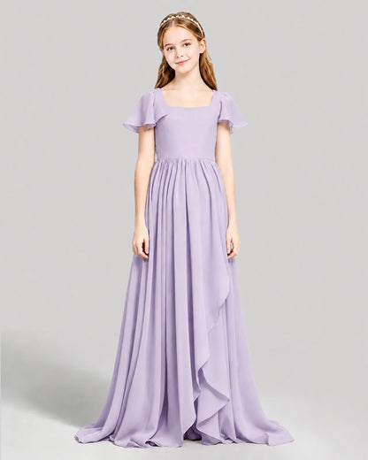 Lavender Chiffon A-line Junior Bridesmaid Dress Front View