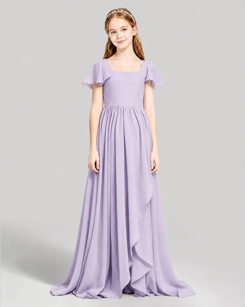 Lavender Chiffon A-line Junior Bridesmaid Dress Front View