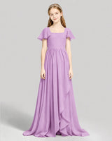 Lilac Chiffon A-line Junior Bridesmaid Dress Front View