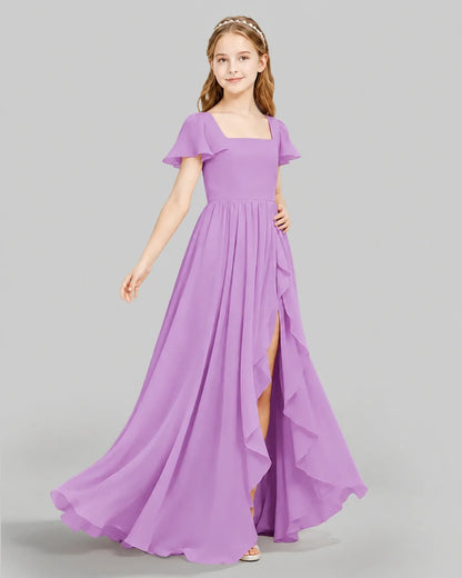 Lilac Chiffon A-line Junior Bridesmaid Dress Side View