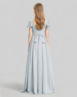 Mist Chiffon A-line Junior Bridesmaid Dress Back View
