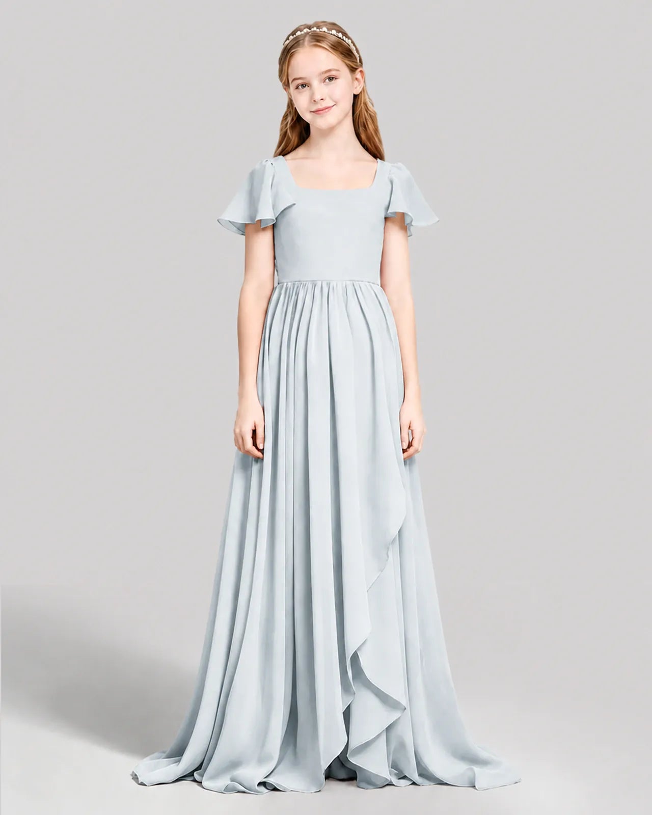 Mist Chiffon A-line Junior Bridesmaid Dress Front View