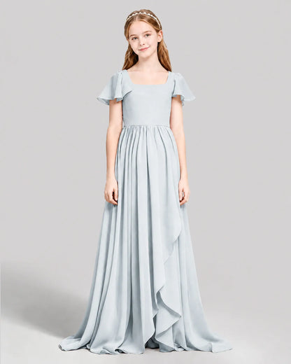Mist Chiffon A-line Junior Bridesmaid Dress Front View