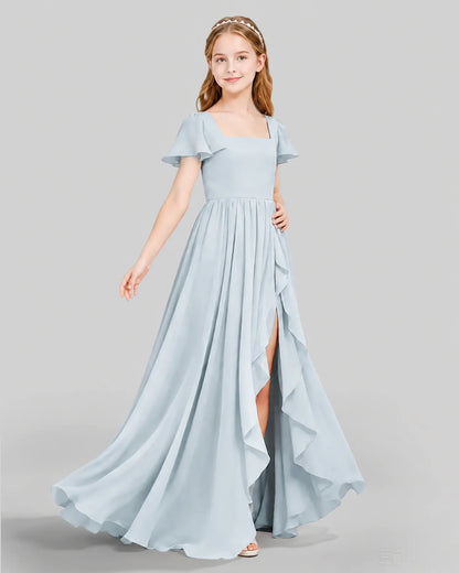 Mist Chiffon A-line Junior Bridesmaid Dress Side View