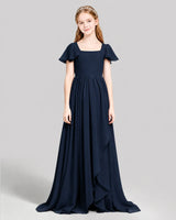 Navy Blue Chiffon A-line Junior Bridesmaid Dress Front View