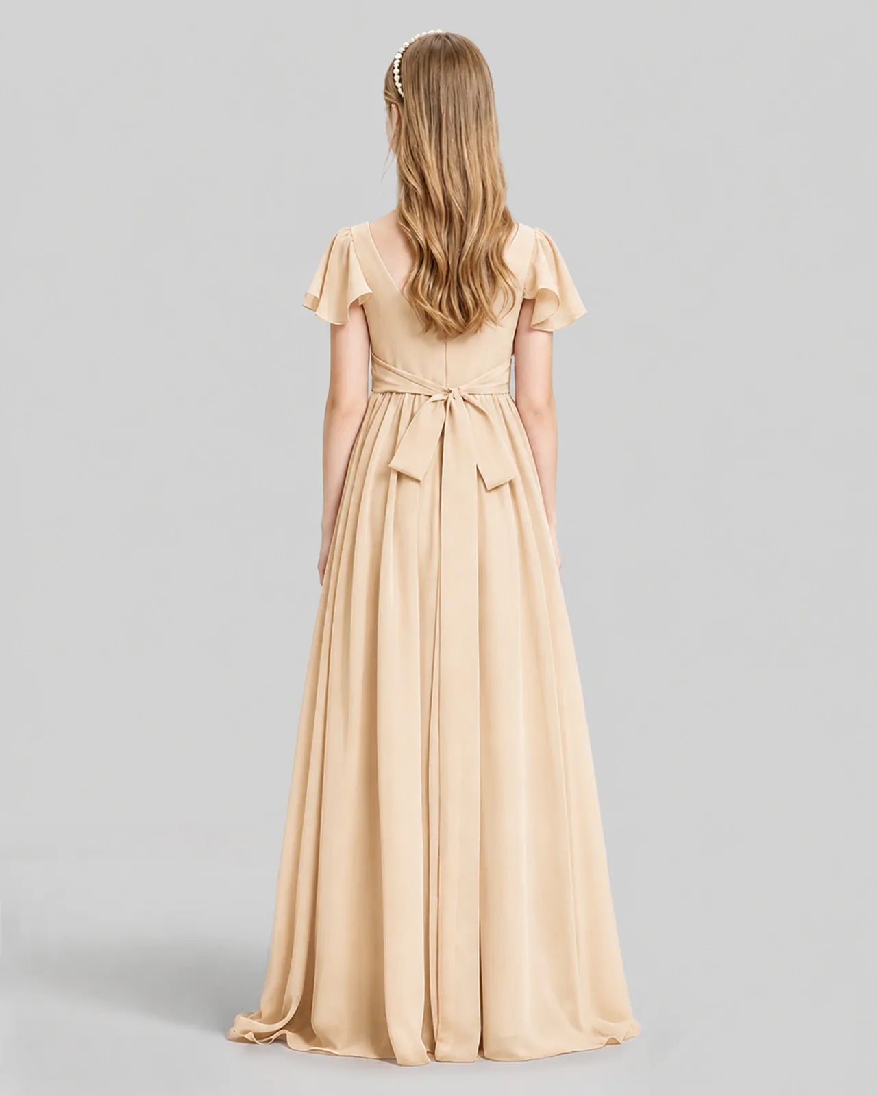 Peach Chiffon A-line Junior Bridesmaid Dress Back View